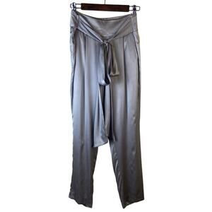 Michelle‎ Mason Women Size 6 Silk Charmeuse Belted Slim Pleated Pants Tie Belt
